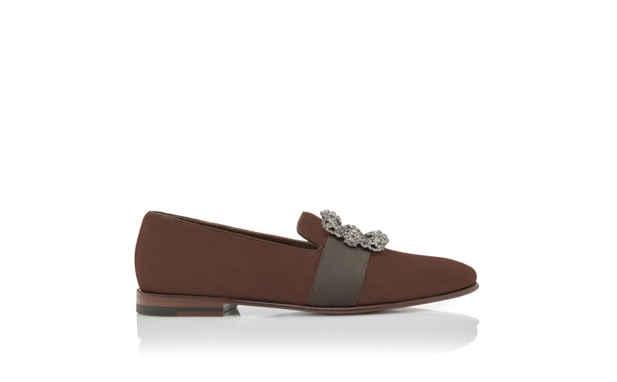 Zapatillas de Piel de Cabra Marrón con Hebilla de Joya