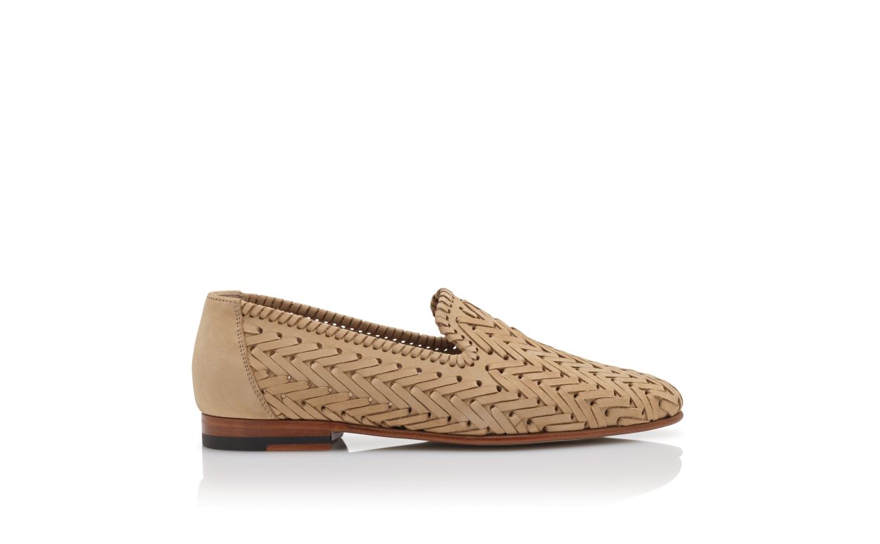 Zapatillas de cuero de vitela marrón claro tejidas