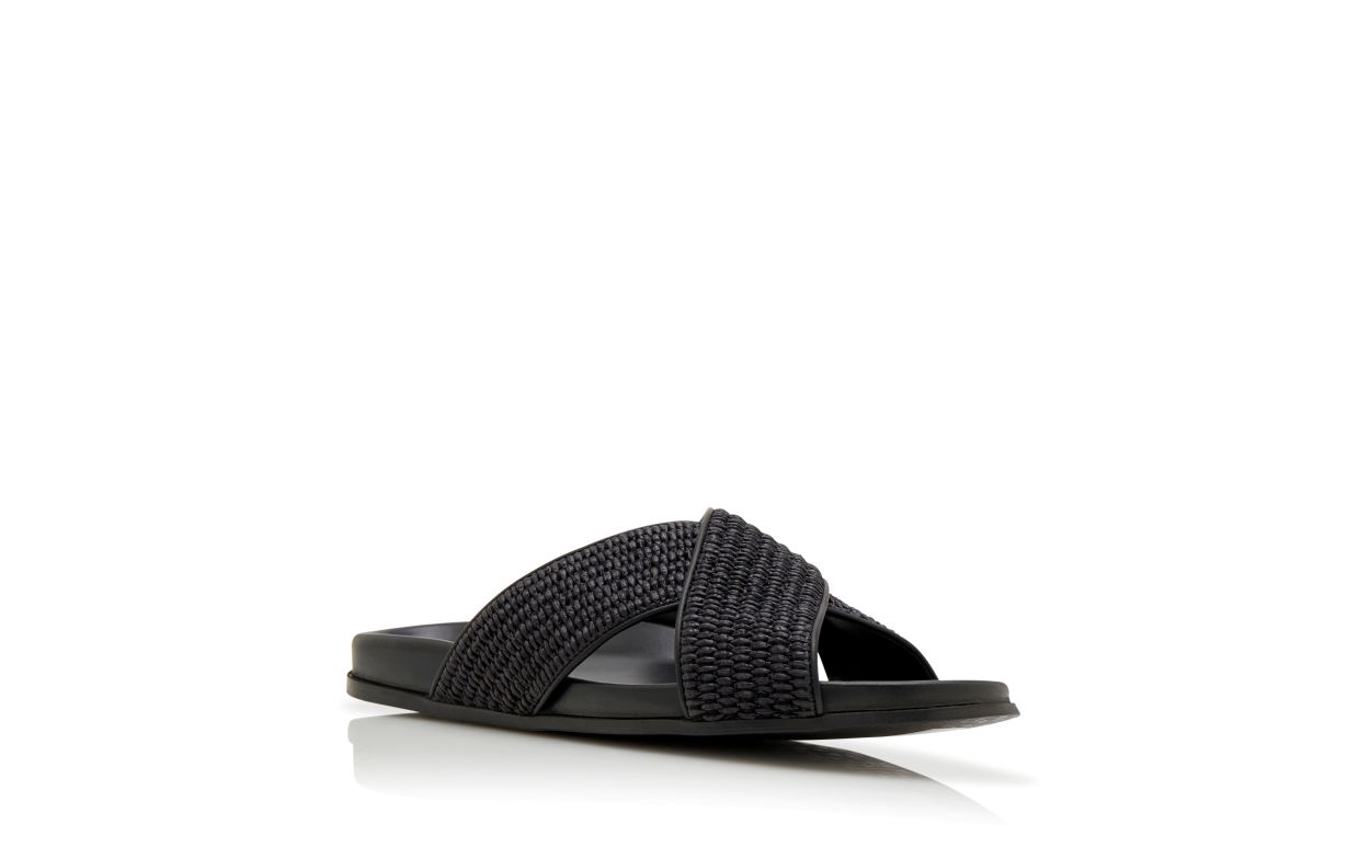 Sandalias planas de tejido natural negro