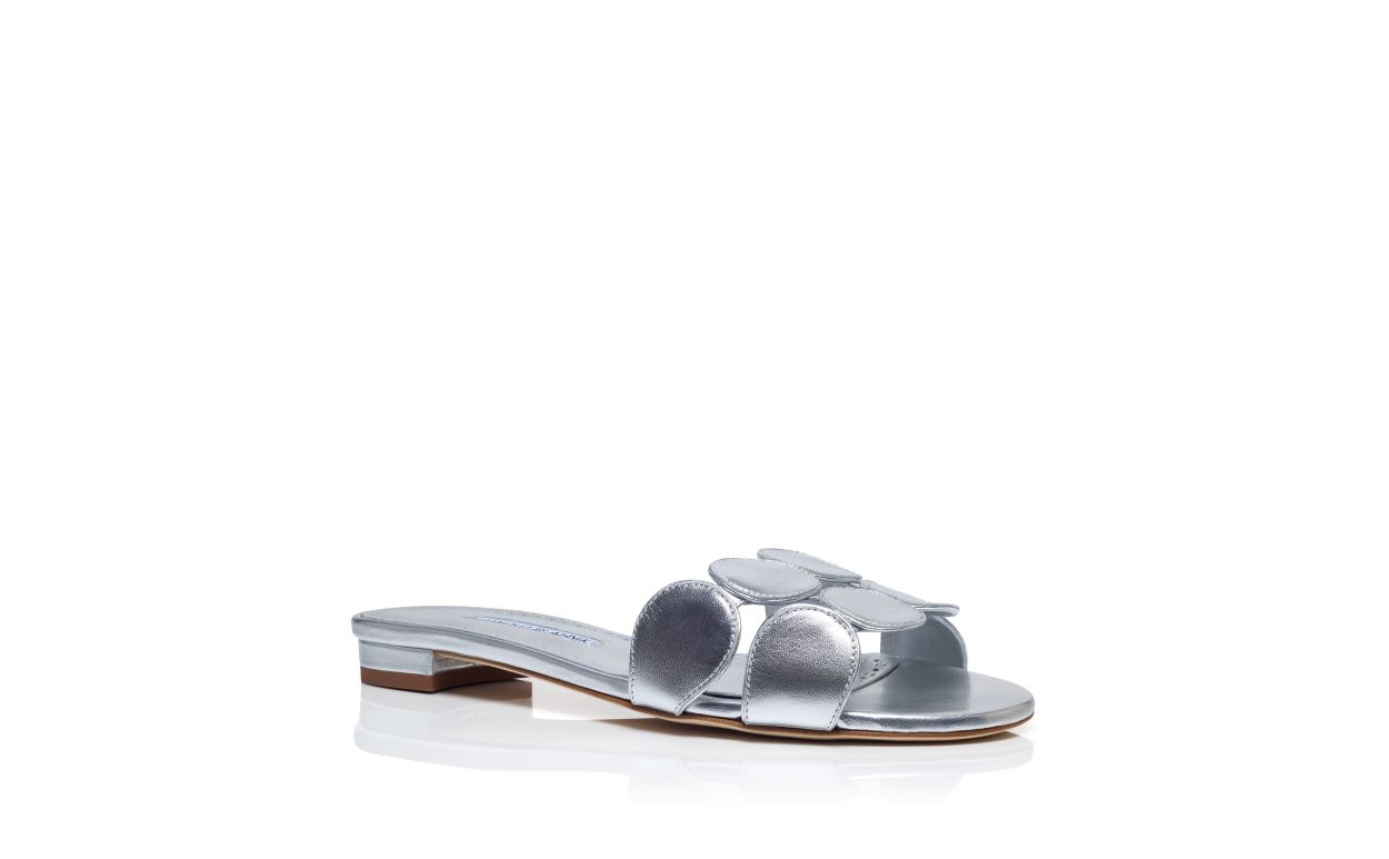 Sandalias planas de cuero napa plateado