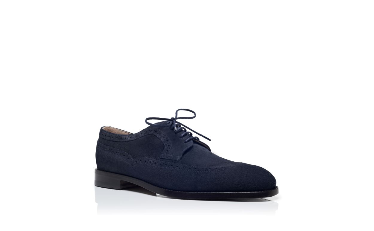 Oxfords de Tela de Cabritilla Azul Marino con Cordones