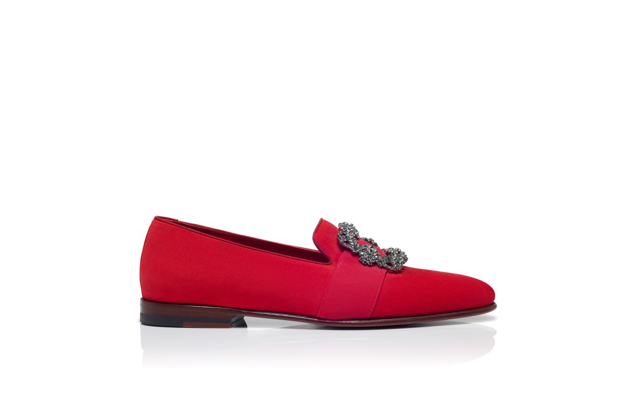 Zapatillas de cuero rojo con hebilla de joya