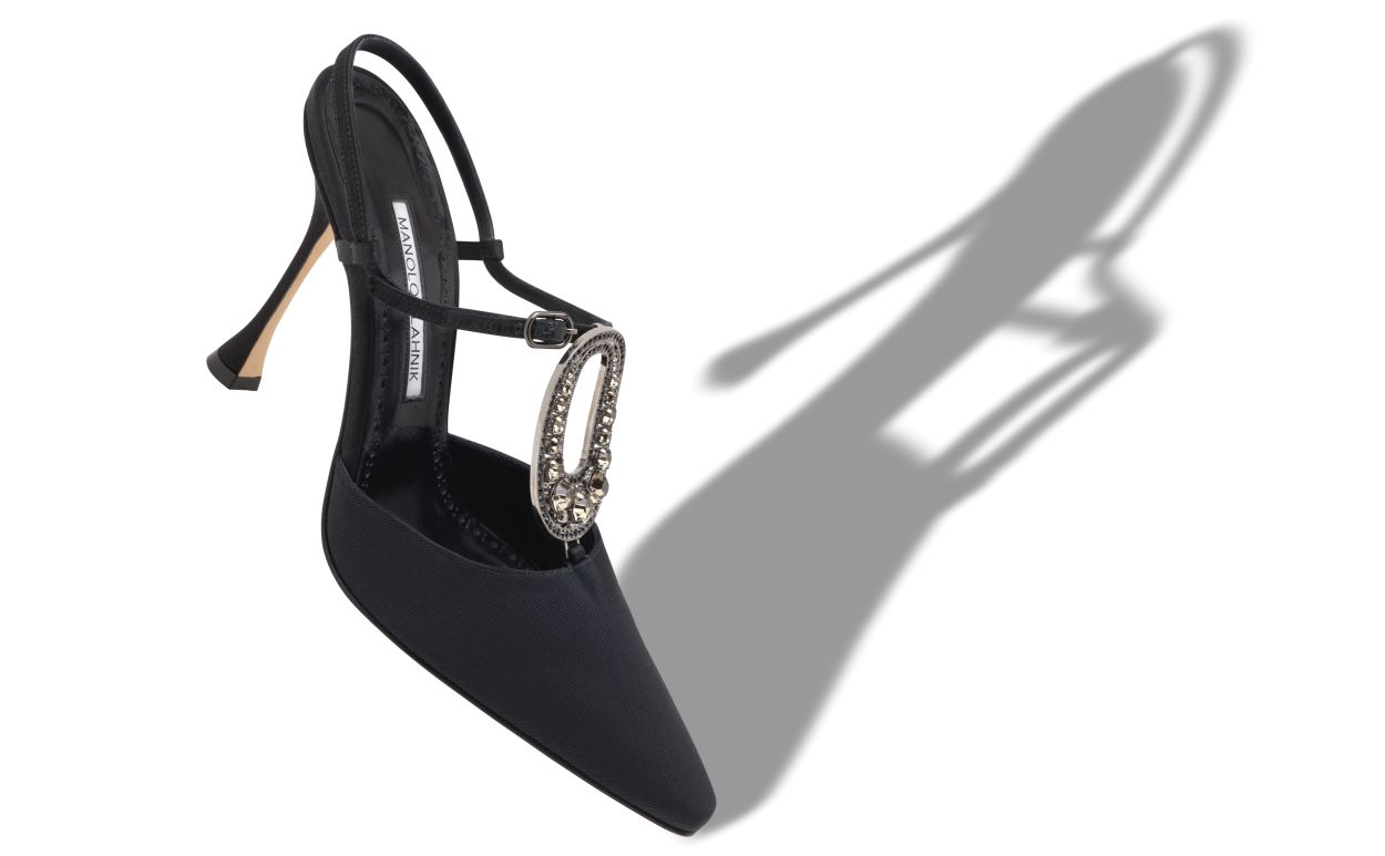 Zapatillas T-Bar con adornos de joya de grosgrain negro