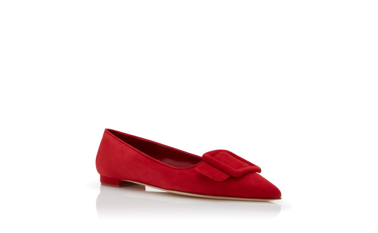 Zapatillas planas de ante rojo con hebilla