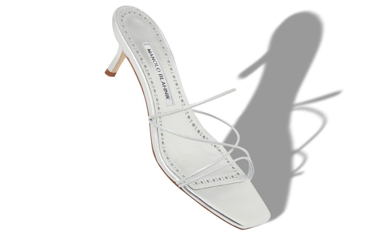 Mocasines de cuero de napa plateado con punta abierta