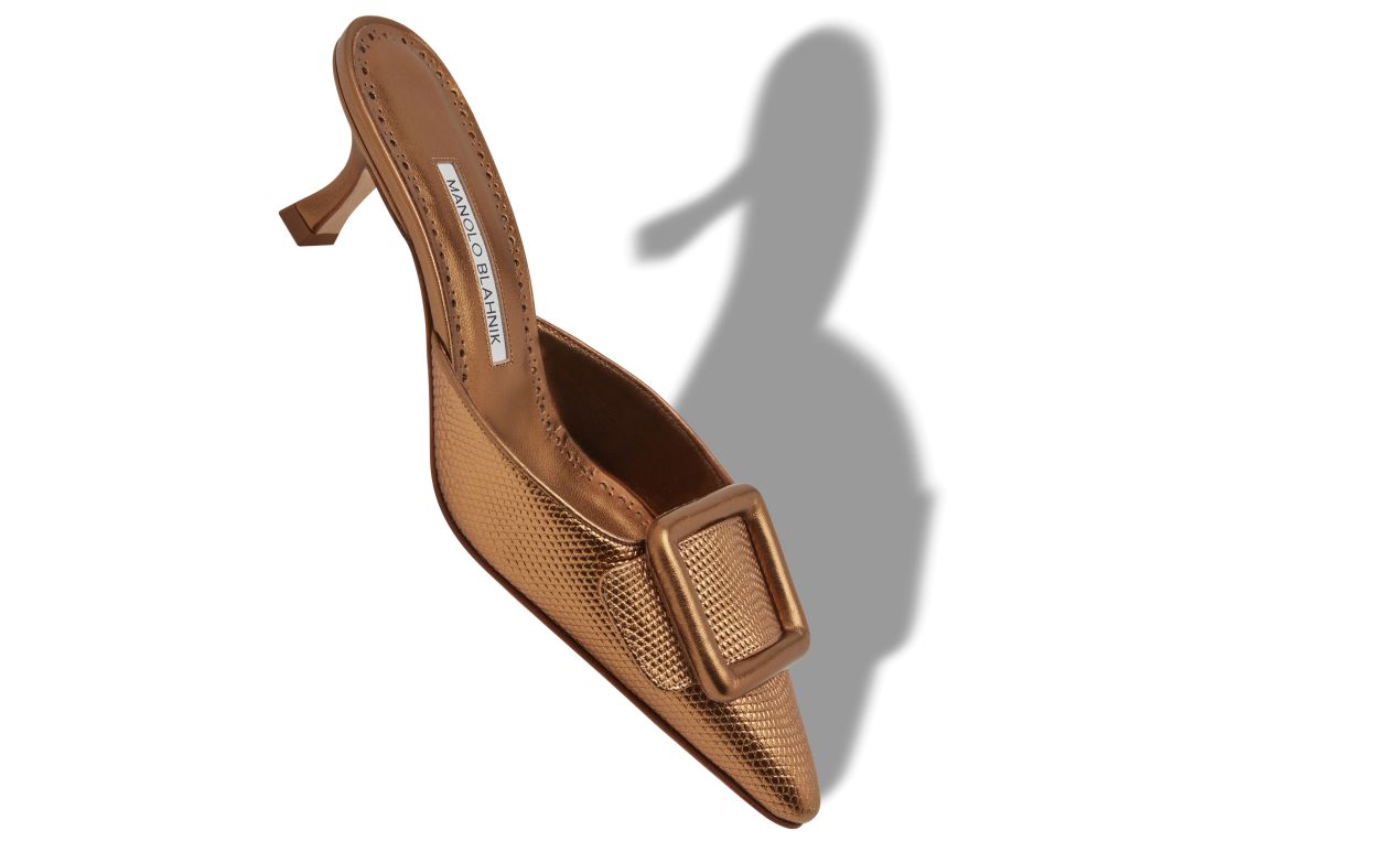 Mocasines de cuero de becerro bronce con detalle de hebilla