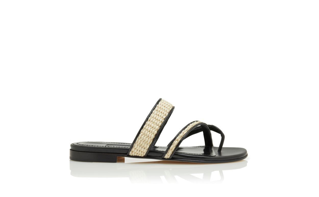 Sandalias planas de rafia negras y beige