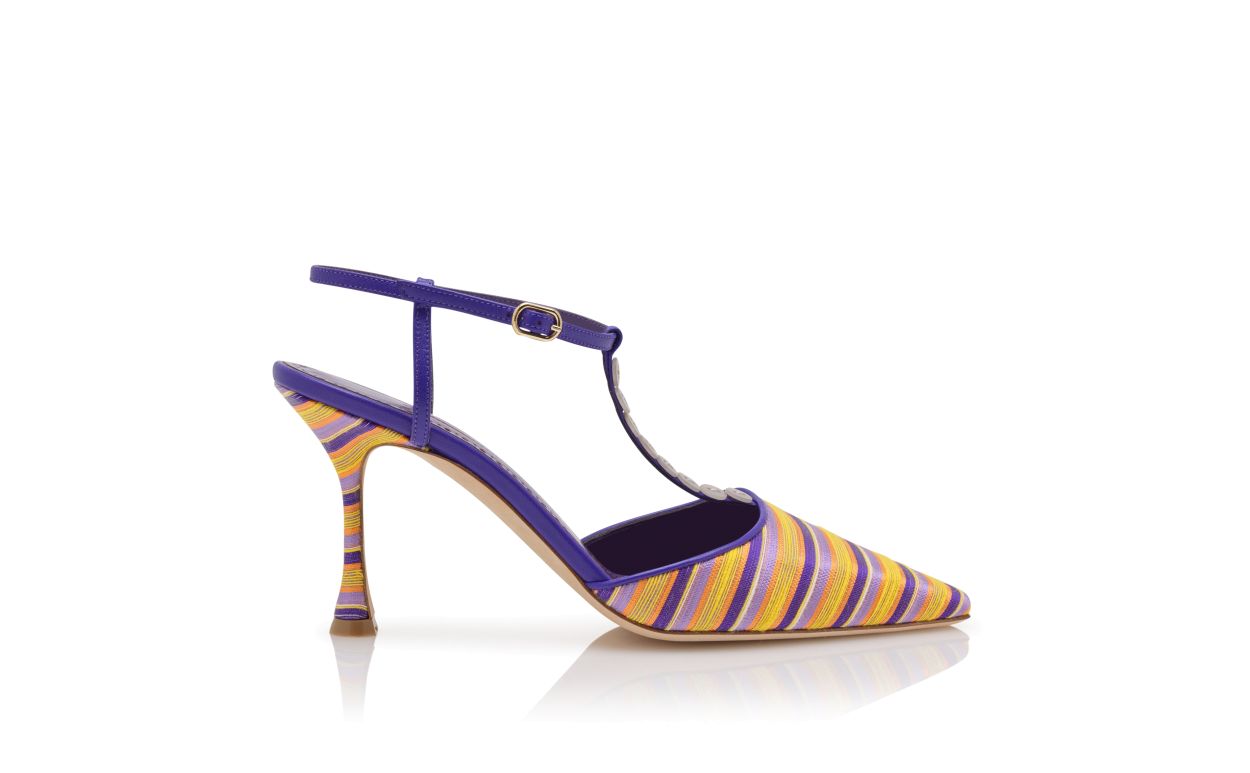 Zapatillas de cuero con cordones en forma de T de algodón morado y naranja