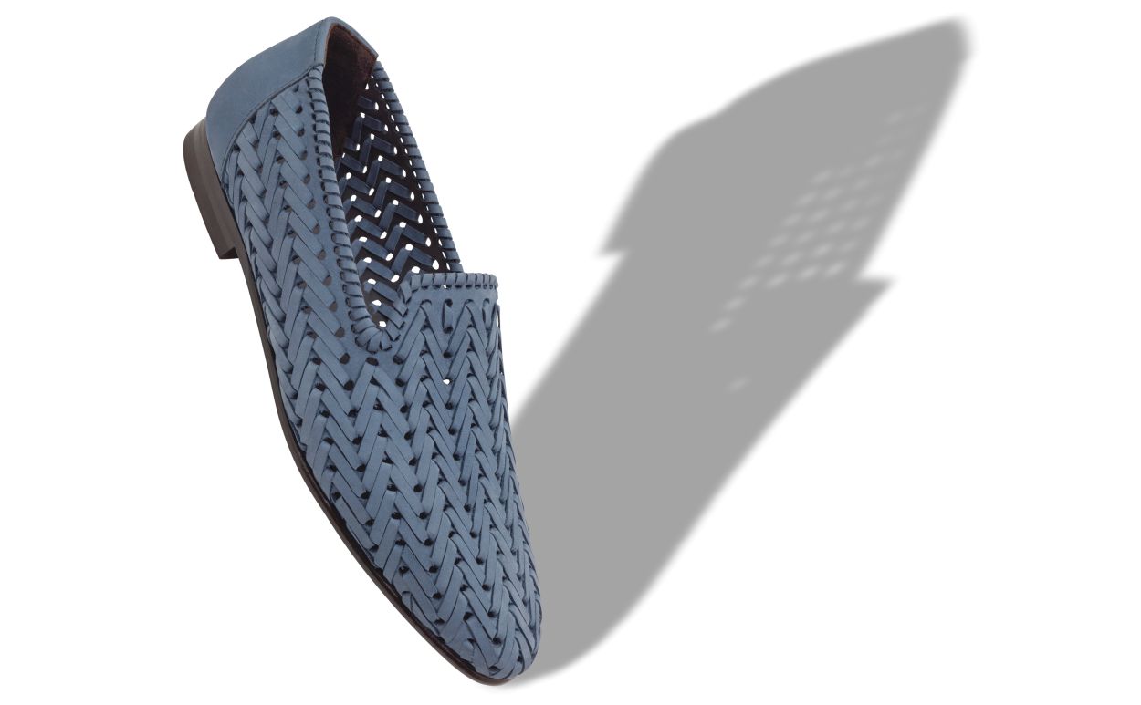 Zapatillas de cuero de vitela azul claro tejido