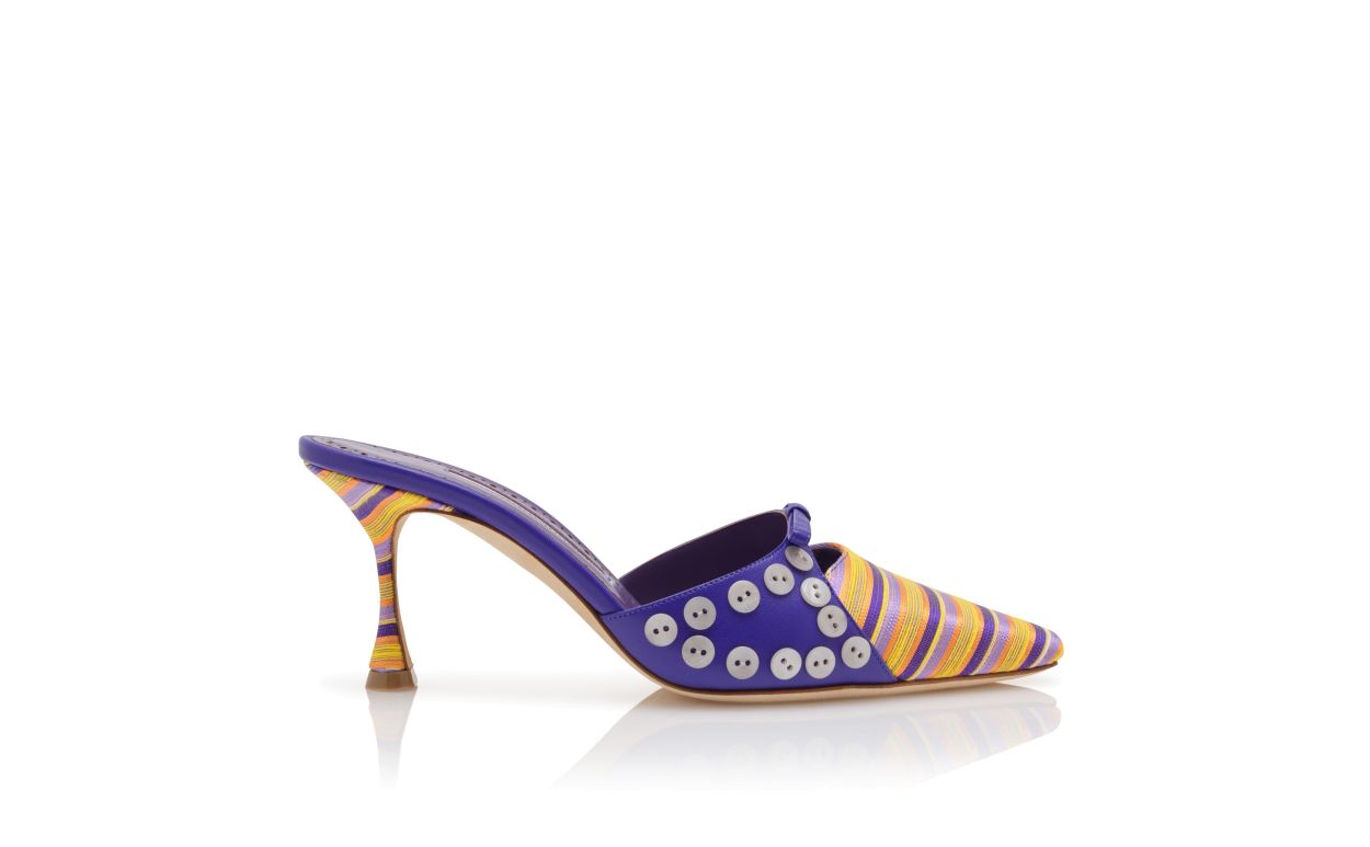 Mocasines de algodón morado y naranja con rayas