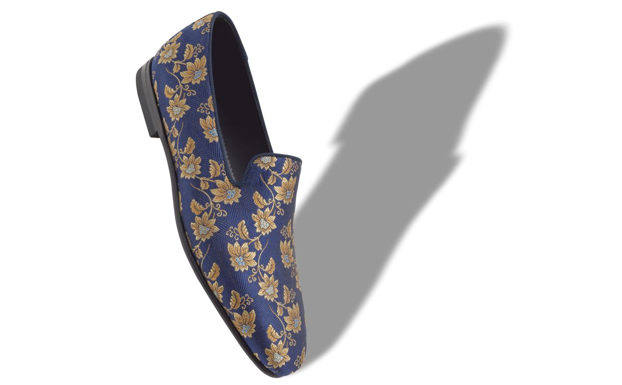 Zapatillas de punta floral azul marino de seda jacquard