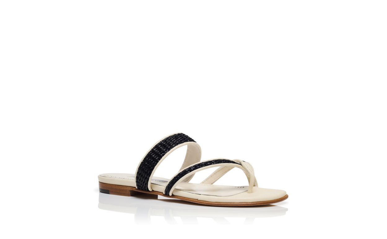 Sandalias planas de rafia crema
