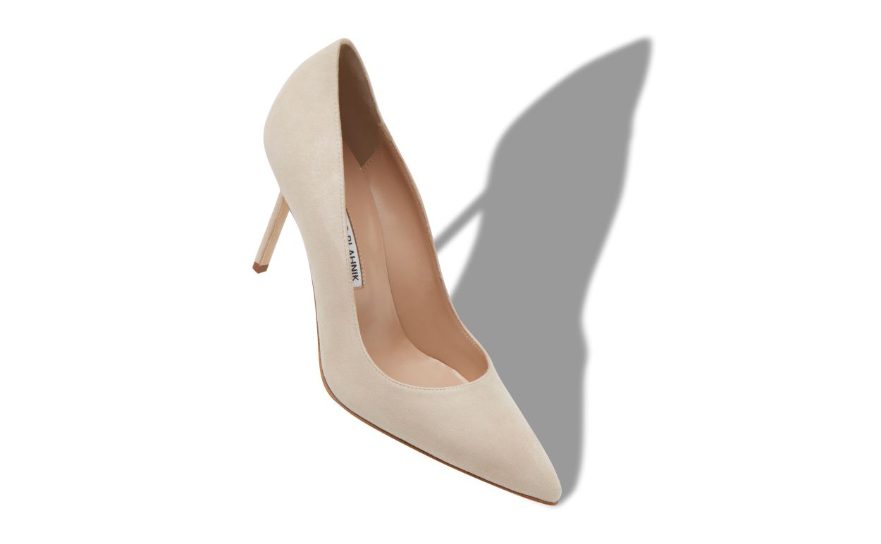Zapatos de punta puntiaguda de ante beige claro