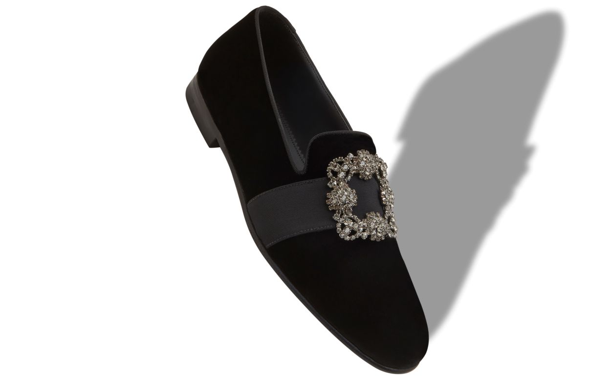 Zapatillas de vestir con hebilla de joya de terciopelo negro