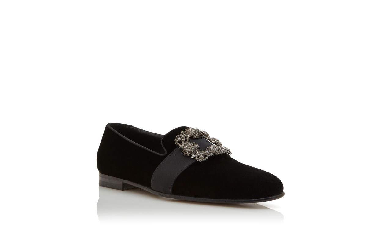 Zapatillas de vestir con hebilla de joya de terciopelo negro