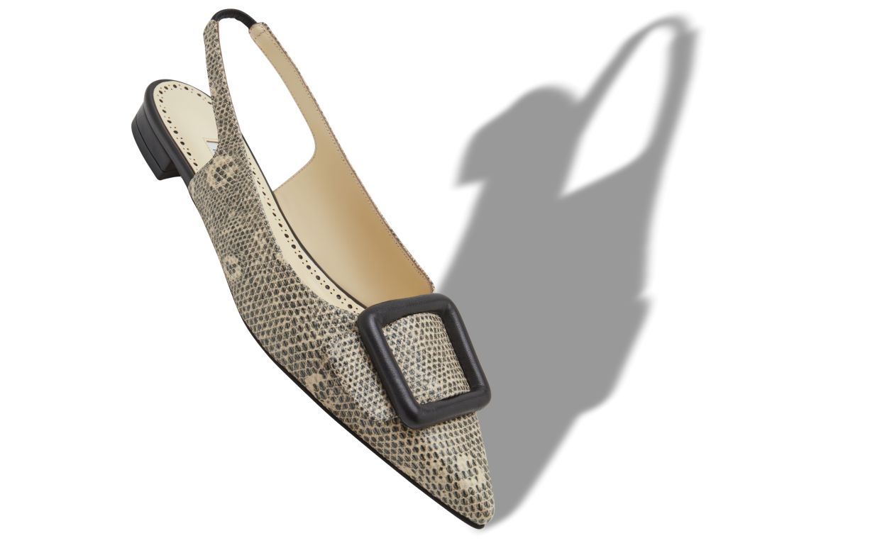 Zapatillas de tacón con estampado de lagarto en cuero de ternera