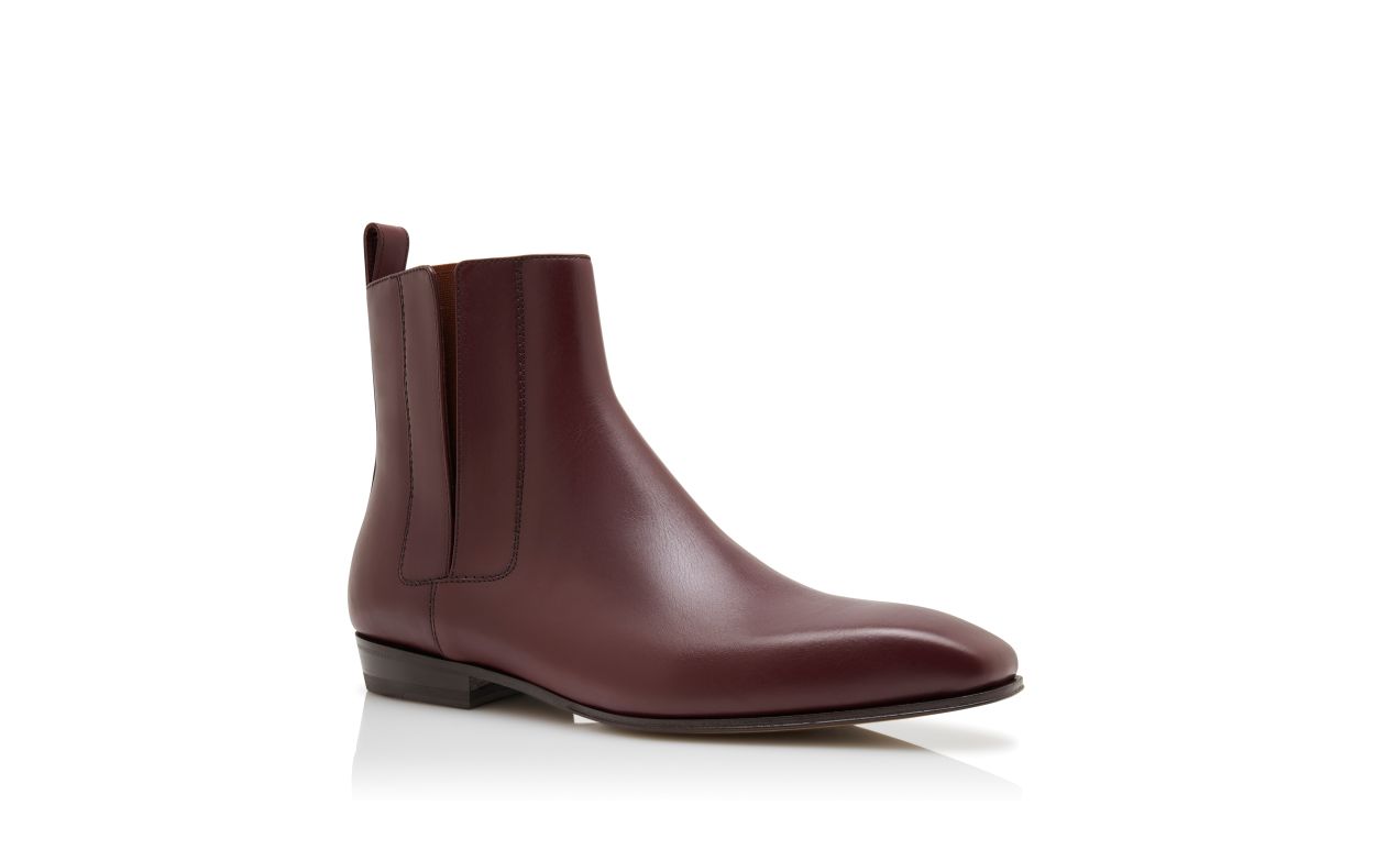 Botas de tobillo de cuero de ternera rojo oscuro