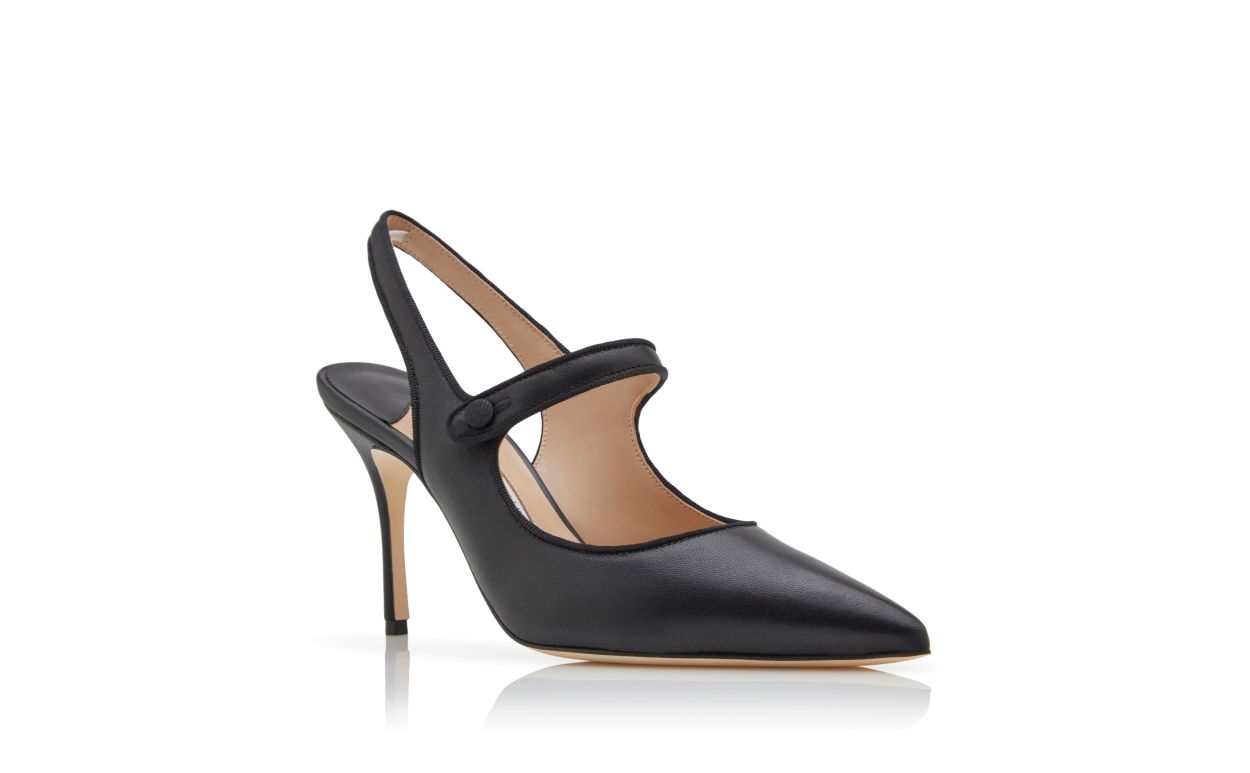 Zapatillas de punta puntiaguda en cuero napa negro con tiras