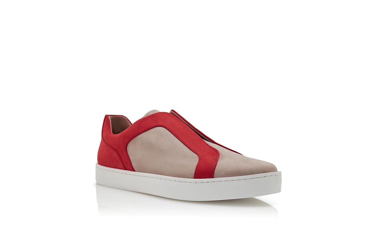 Zapatillas de cuero de ternera gris y rojo