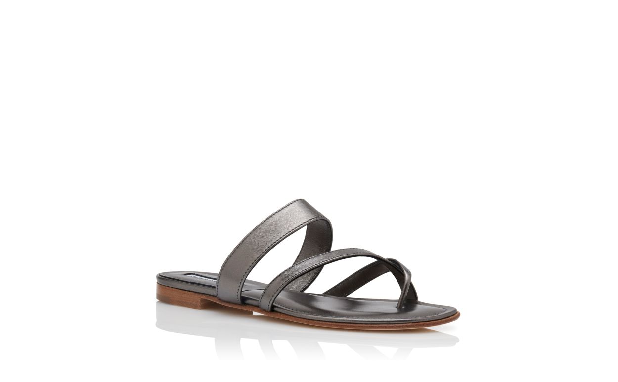Chanclas planas de cuero napa grafito