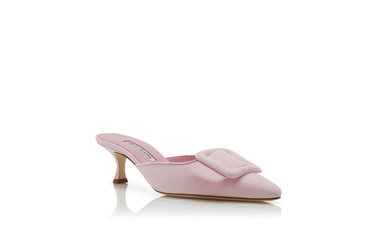 Mules de Piel de Cabrito Rosa Claro con Detalle de Hebilla