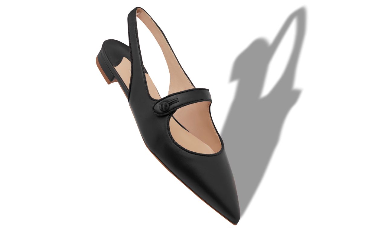 Zapatillas planas de cuero napa negro con tirador