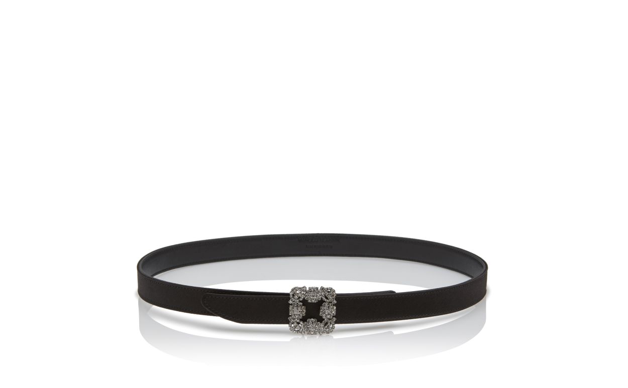 Cinturón de satín negro con hebilla de cristal