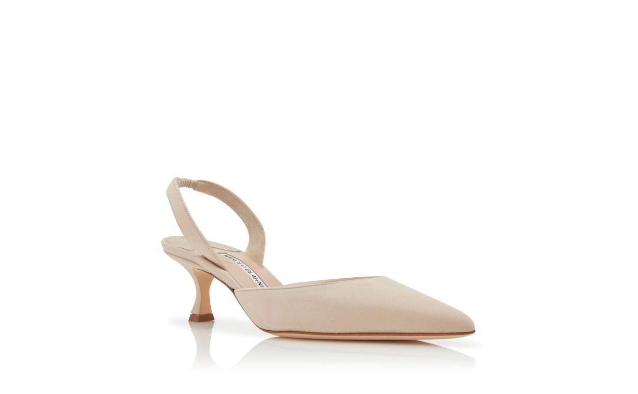 Zapatillas de tacón de ante beige claro con tirador