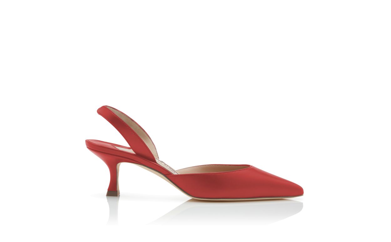 Zapatillas de tacón con tirador de cuero napa rojo