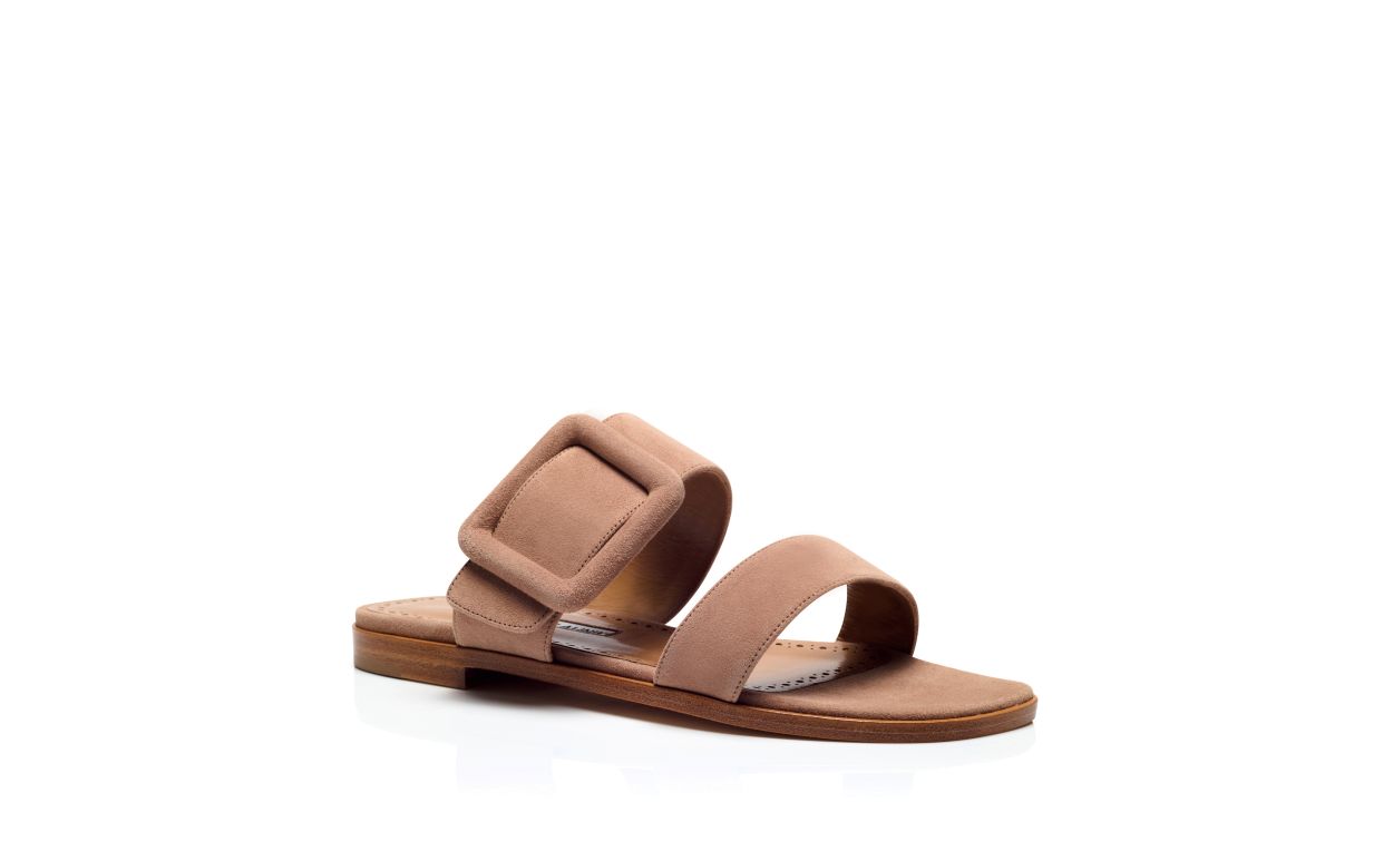 Sandalias planas de ante beige claro