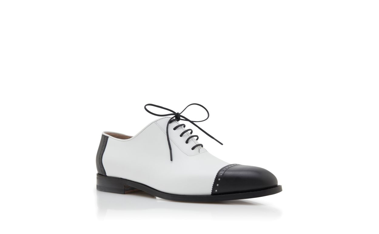 Zapatos de cuero de becerro negro y blanco con cordones