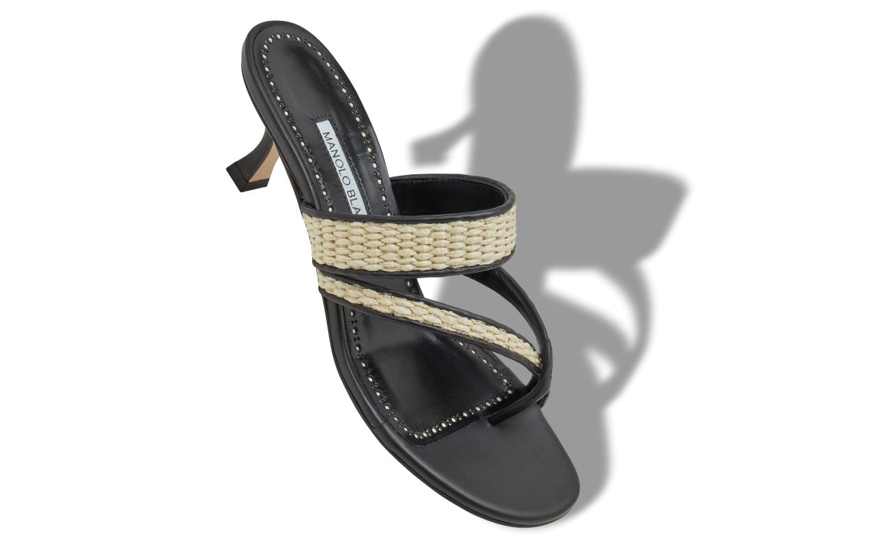 Sandalias de rafia negras y beige