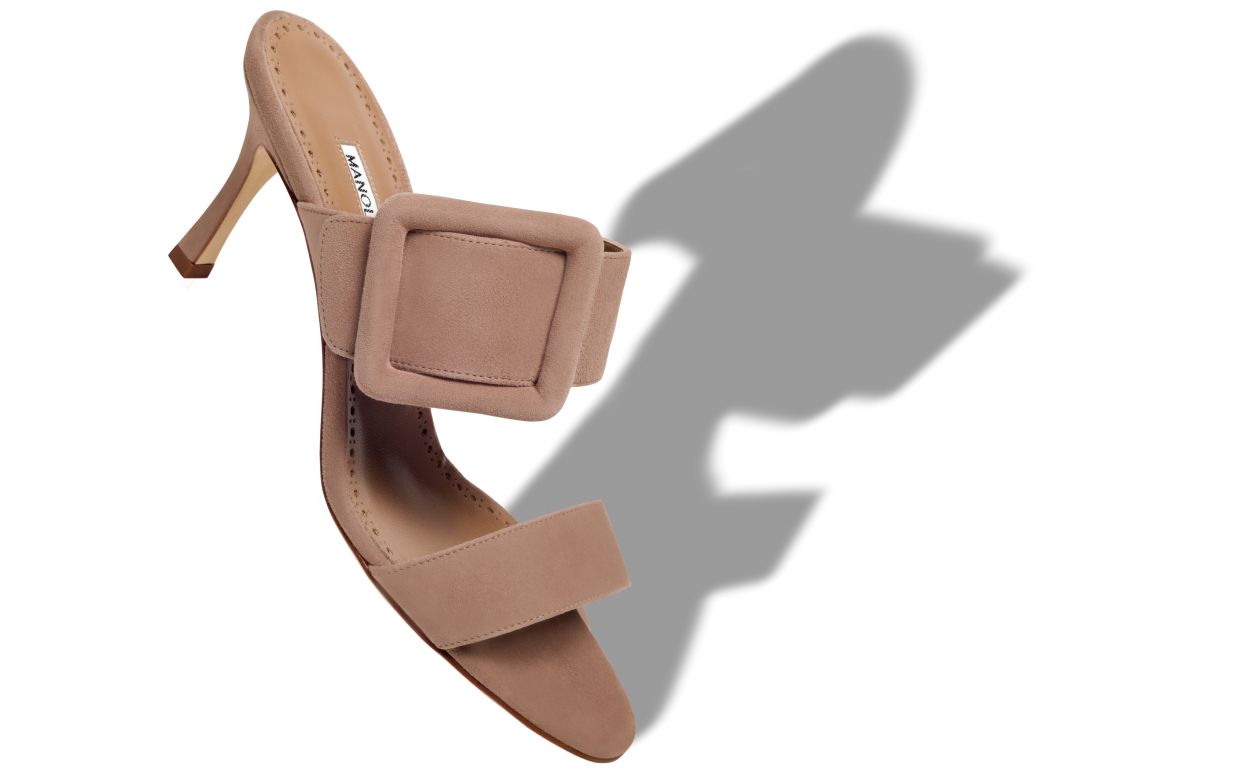 Mocasines de ante beige oscuro con punta abierta