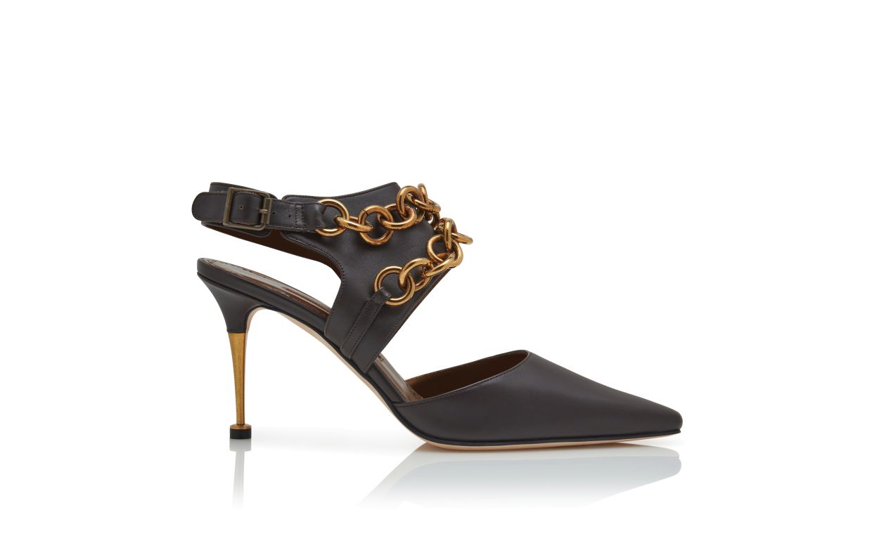 Zapatillas de cuero de ternera marrón oscuro con tobillera