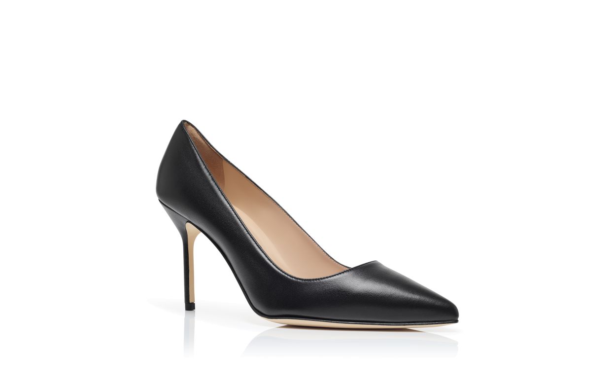 Zapatillas de punta puntiaguda de cuero napa negro