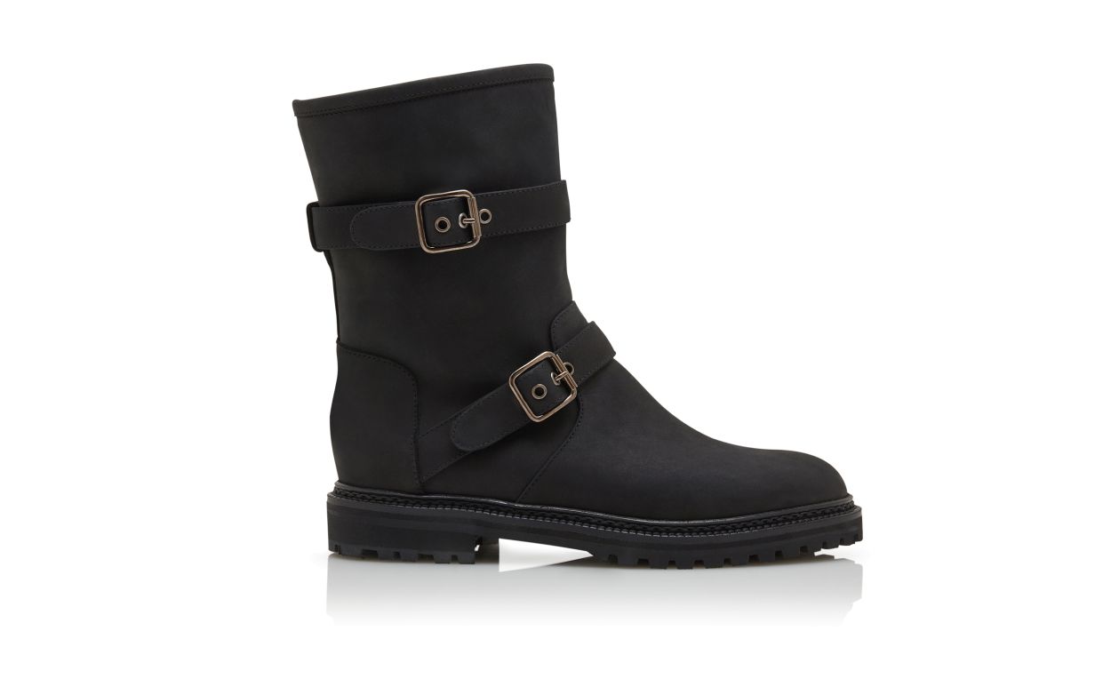 Botas de tobillo con doble hebilla de nubuck negro