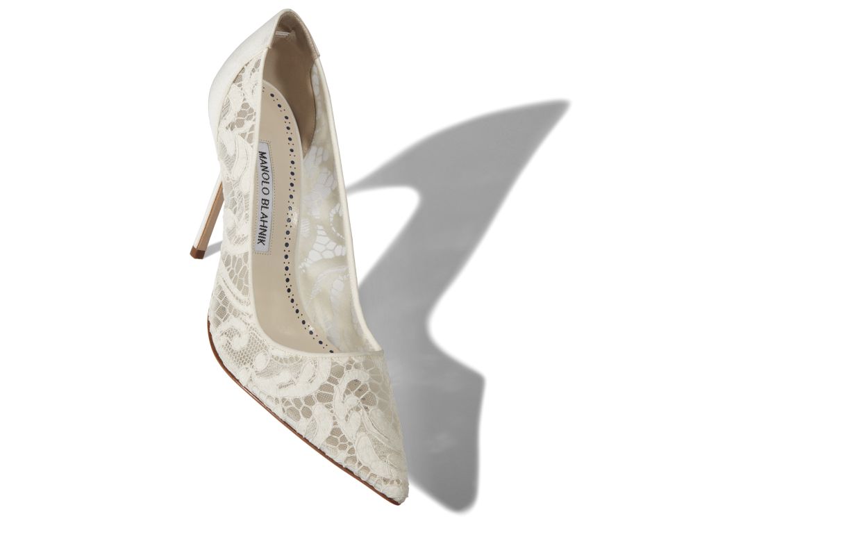 Zapatillas de punta puntiaguda de encaje blanco