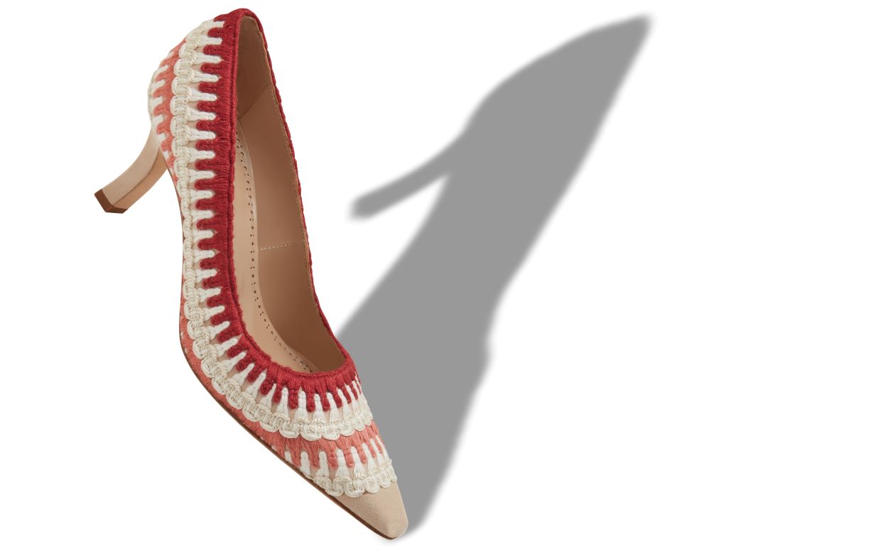 Zapatillas de tacón con detalle de punto en ante beige claro