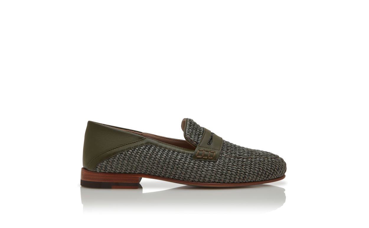 Zapatillas de cuero de paja verde oscuro