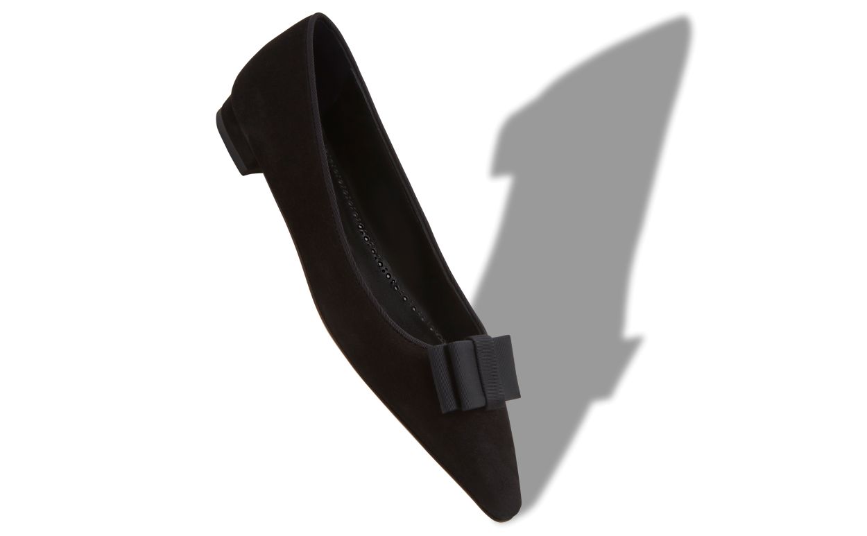 Zapatillas planas de bailarina de ante negro con detalle de lazo
