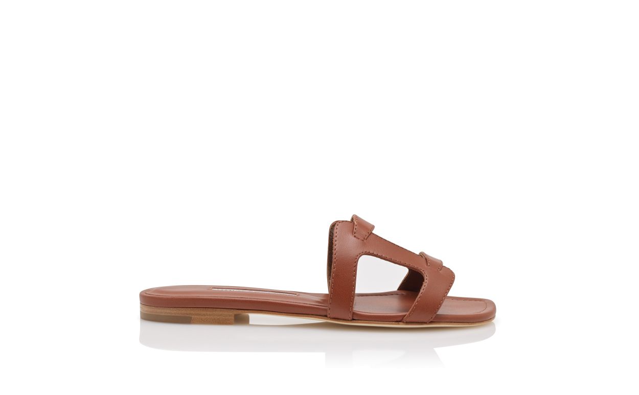 Chanclas planas de cuero napa marrón
