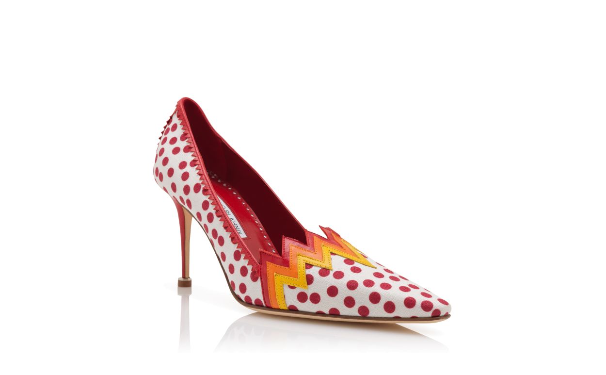 Zapatillas de lino rojas y blancas con lunares