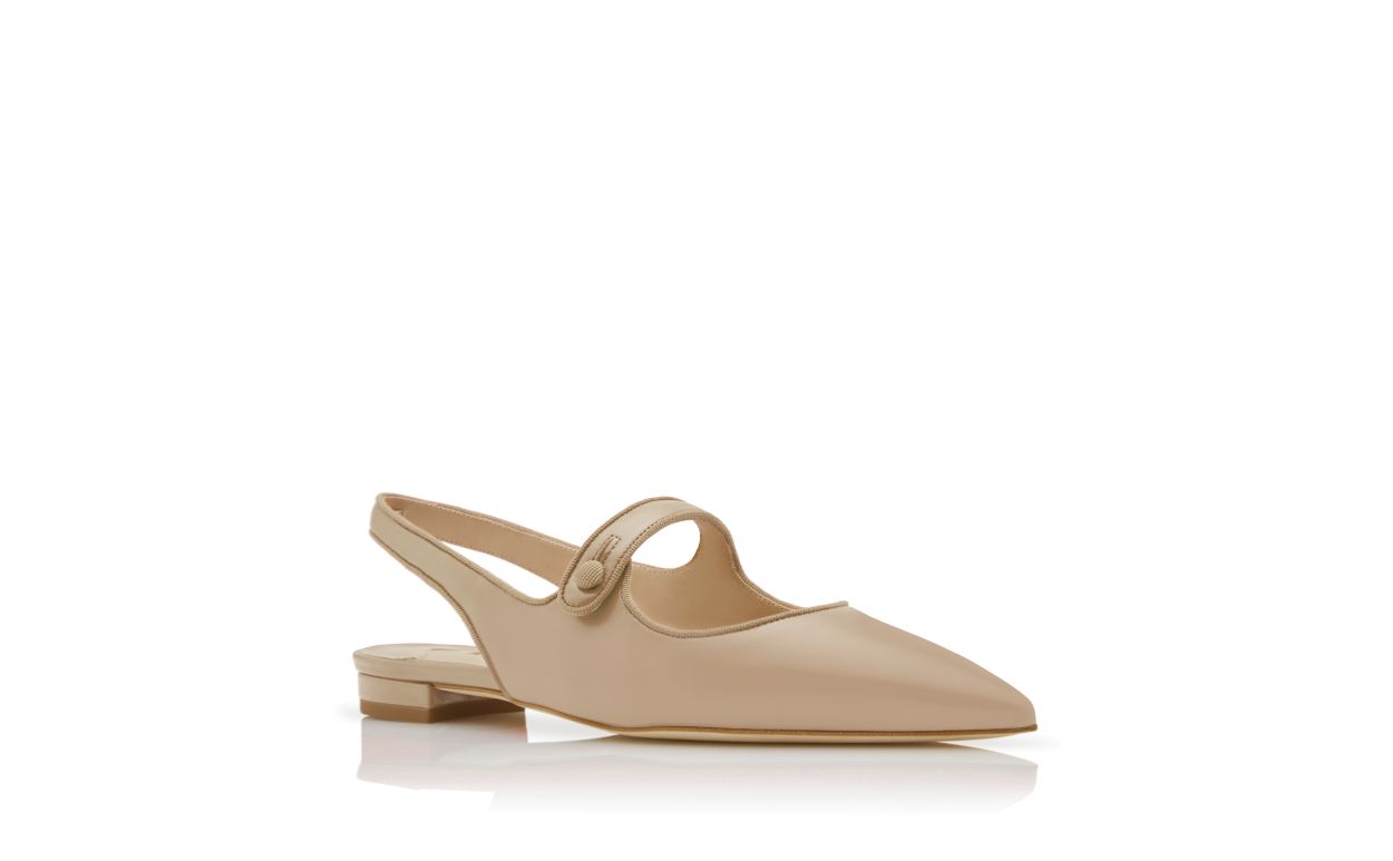 Zapatillas planas de piel de cabra beige con tirador