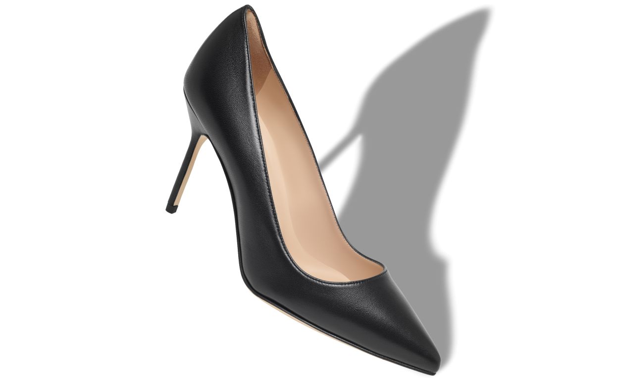 Zapatillas de punta puntiaguda de cuero napa negro