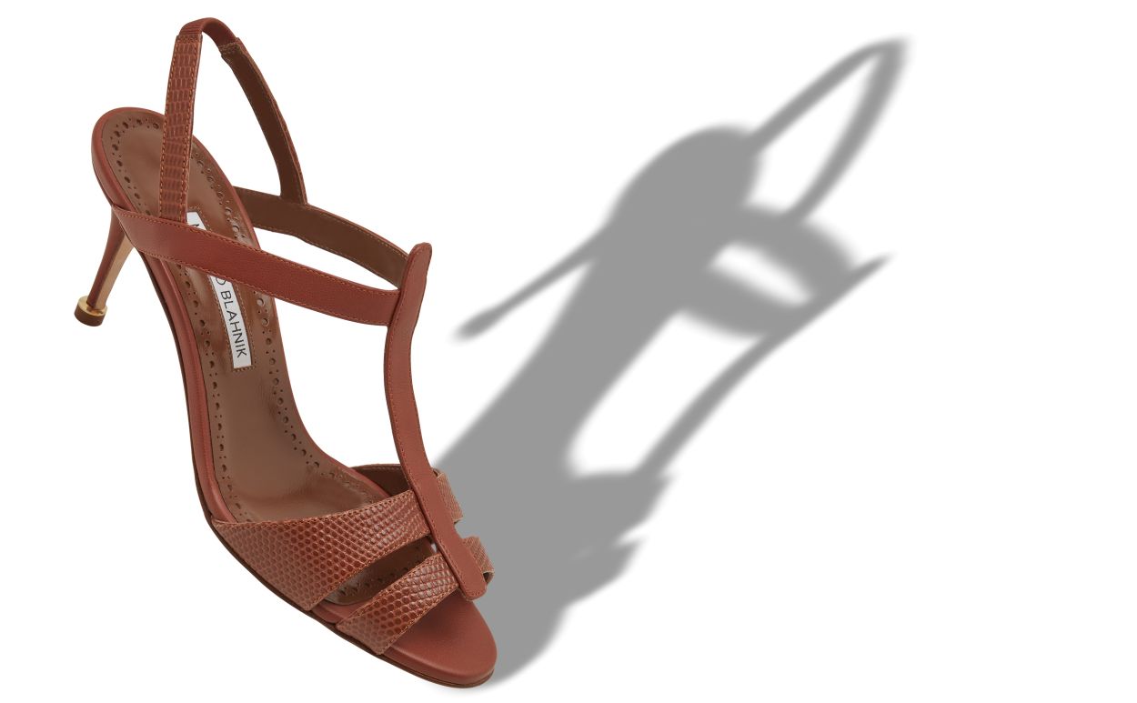 Chanclas T-Bar de cuero de vitela marrón