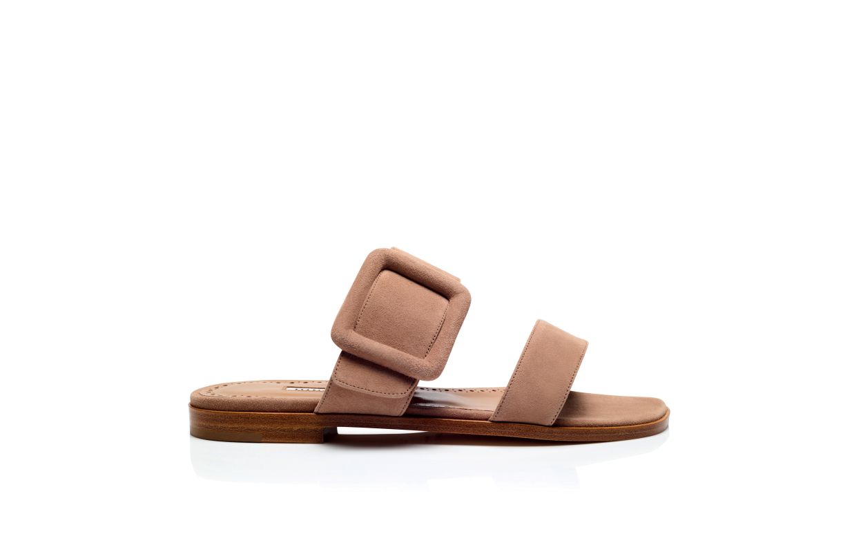 Sandalias planas de ante beige claro