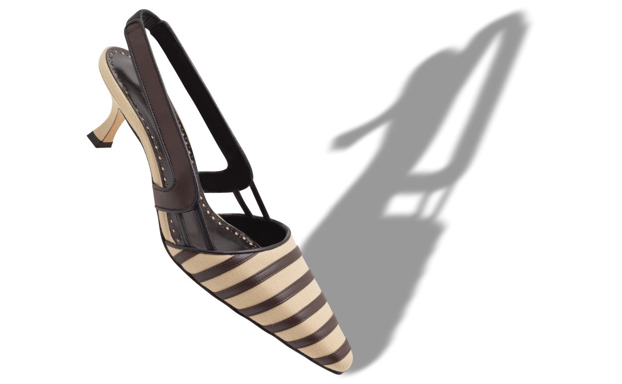 Zapatillas de lino beige claro y marrón con tirador