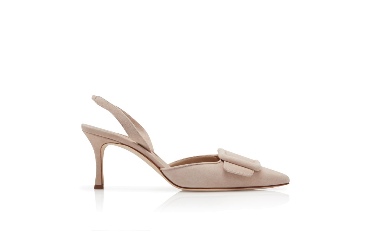 Zapatillas de Tela Beige Claro con Correa Slingback