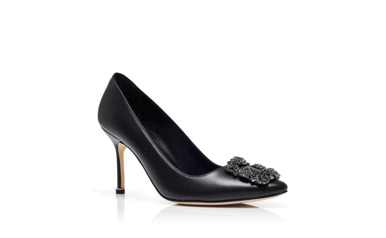 Zapatillas de cuero negro con hebilla de joya