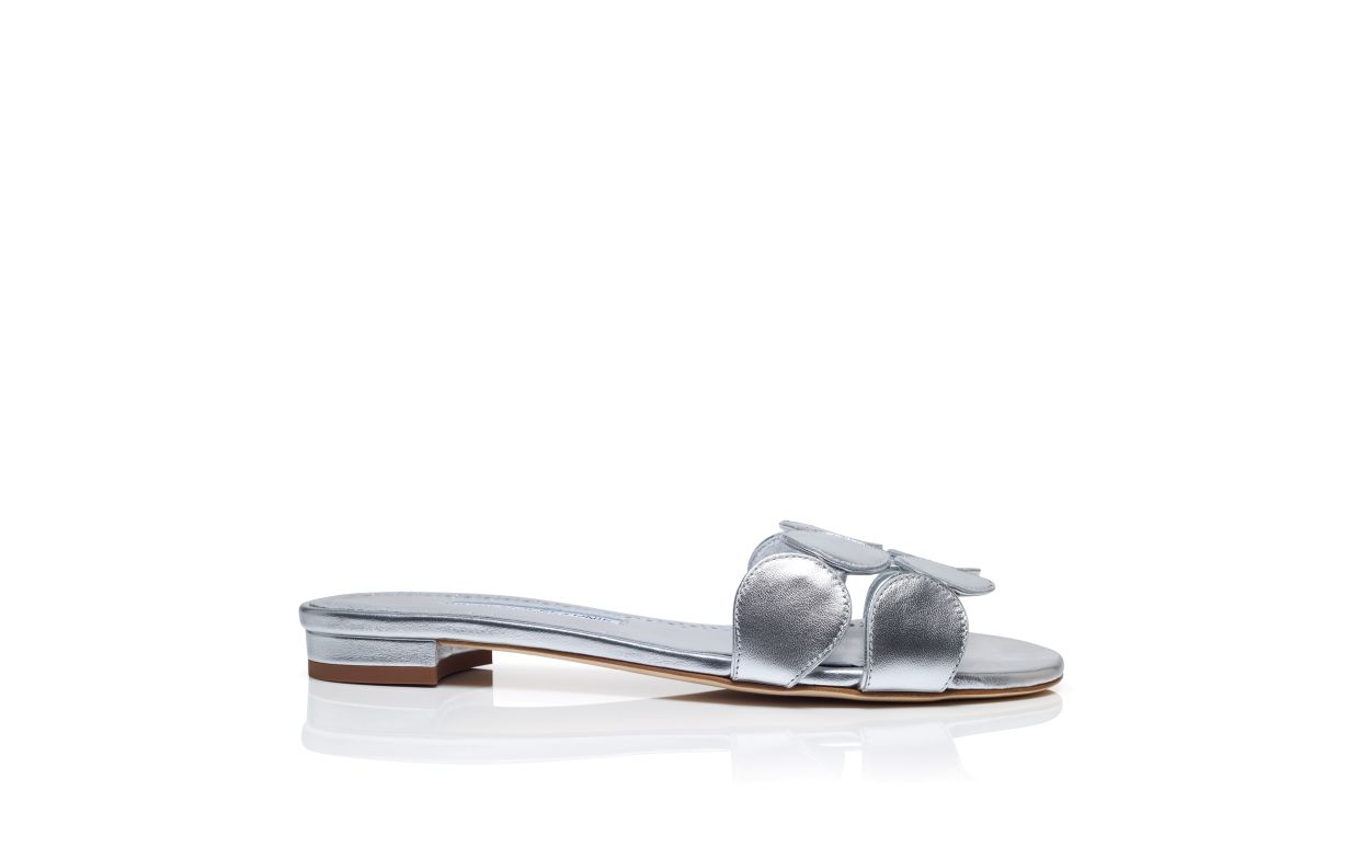 Sandalias planas de cuero napa plateado